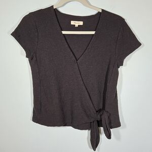 Madewell Black Wrap Top 100%‎ Cotton Women’s Size XS Short Sleeve Blouse